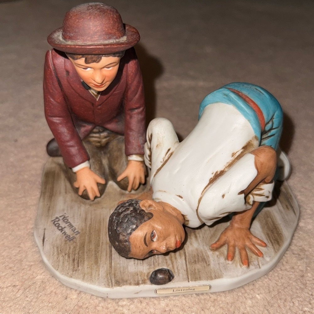 Norman Rockwell Red and White Ceramic Art Piece “listening”